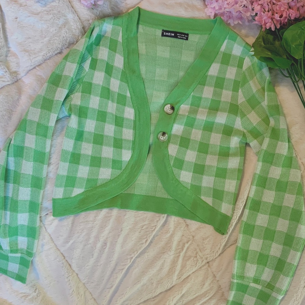 SHEIN green gingham cardigan
